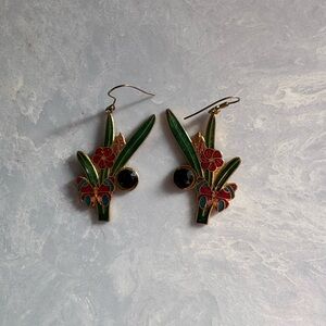 Floral and Butterfly Enamel Drop Earrings